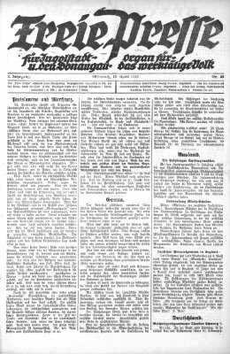 Freie Presse für Ingolstadt u. den Donaugau (Ingolstädter Anzeiger) Mittwoch 12. April 1922