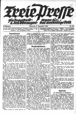Freie Presse für Ingolstadt u. den Donaugau (Ingolstädter Anzeiger) Mittwoch 27. September 1922