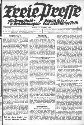 Freie Presse für Ingolstadt u. den Donaugau (Ingolstädter Anzeiger) Montag 11. Dezember 1922