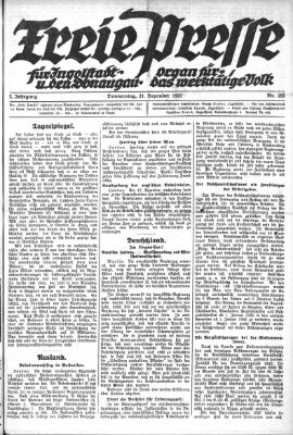 Freie Presse für Ingolstadt u. den Donaugau (Ingolstädter Anzeiger) Donnerstag 21. Dezember 1922