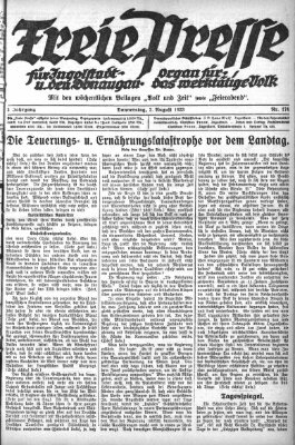 Freie Presse für Ingolstadt u. den Donaugau (Ingolstädter Anzeiger) Donnerstag 2. August 1923