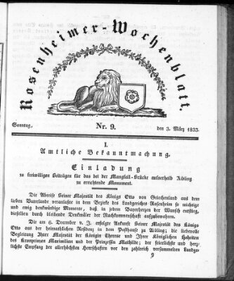 Rosenheimer Wochenblatt (Rosenheimer Anzeiger) Sonntag 3. März 1833