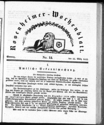 Rosenheimer Wochenblatt (Rosenheimer Anzeiger) Sonntag 24. März 1833