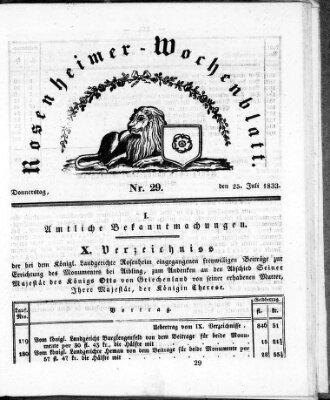 Rosenheimer Wochenblatt (Rosenheimer Anzeiger) Donnerstag 25. Juli 1833