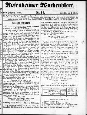 Rosenheimer Wochenblatt (Rosenheimer Anzeiger) Sonntag 1. April 1855