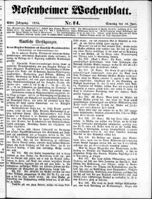 Rosenheimer Wochenblatt (Rosenheimer Anzeiger) Sonntag 10. Juni 1855