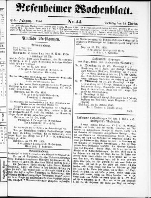 Rosenheimer Wochenblatt (Rosenheimer Anzeiger) Sonntag 28. Oktober 1855
