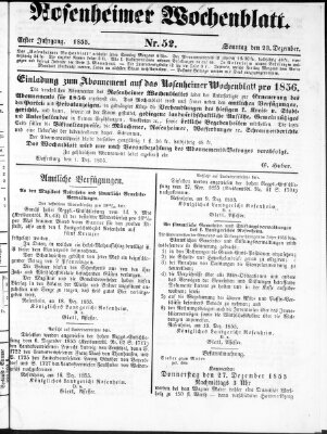 Rosenheimer Wochenblatt (Rosenheimer Anzeiger) Sonntag 23. Dezember 1855