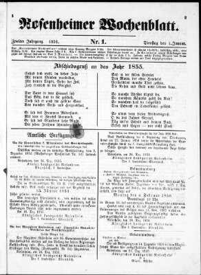 Rosenheimer Wochenblatt (Rosenheimer Anzeiger) Dienstag 1. Januar 1856