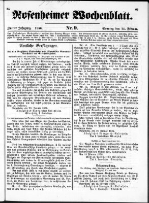 Rosenheimer Wochenblatt (Rosenheimer Anzeiger) Sonntag 24. Februar 1856