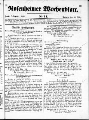 Rosenheimer Wochenblatt (Rosenheimer Anzeiger) Sonntag 30. März 1856
