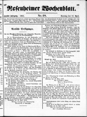 Rosenheimer Wochenblatt (Rosenheimer Anzeiger) Sonntag 27. April 1856