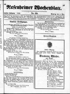 Rosenheimer Wochenblatt (Rosenheimer Anzeiger) Sonntag 4. Mai 1856