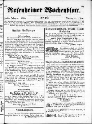 Rosenheimer Wochenblatt (Rosenheimer Anzeiger) Sonntag 1. Juni 1856