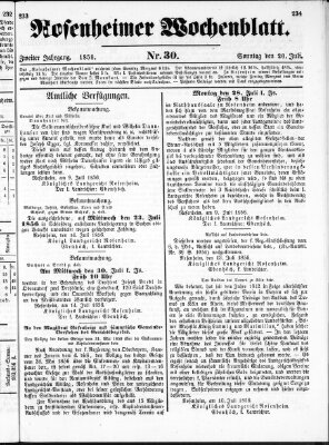 Rosenheimer Wochenblatt (Rosenheimer Anzeiger) Sonntag 20. Juli 1856