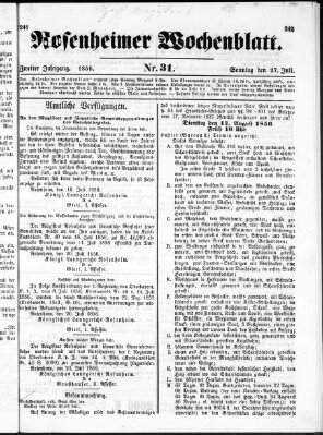Rosenheimer Wochenblatt (Rosenheimer Anzeiger) Sonntag 27. Juli 1856