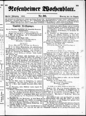 Rosenheimer Wochenblatt (Rosenheimer Anzeiger) Sonntag 31. August 1856