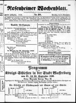 Rosenheimer Wochenblatt (Rosenheimer Anzeiger) Sonntag 14. September 1856