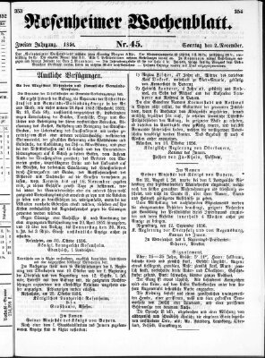Rosenheimer Wochenblatt (Rosenheimer Anzeiger) Sonntag 2. November 1856