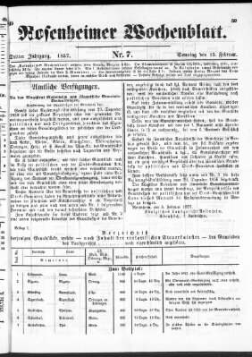 Rosenheimer Wochenblatt (Rosenheimer Anzeiger) Sonntag 15. Februar 1857