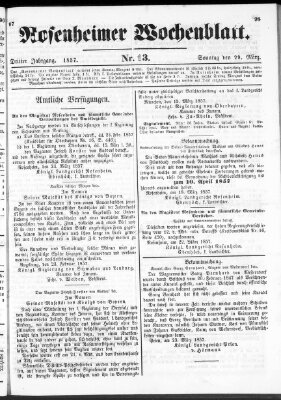 Rosenheimer Wochenblatt (Rosenheimer Anzeiger) Sonntag 29. März 1857