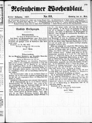 Rosenheimer Wochenblatt (Rosenheimer Anzeiger) Sonntag 31. Mai 1857