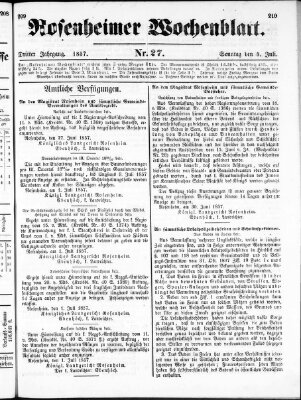 Rosenheimer Wochenblatt (Rosenheimer Anzeiger) Sonntag 5. Juli 1857