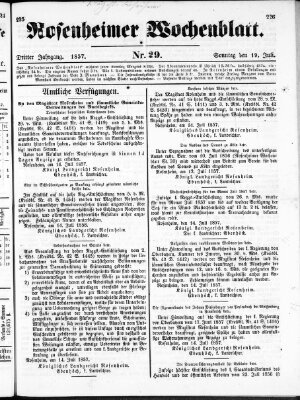 Rosenheimer Wochenblatt (Rosenheimer Anzeiger) Sonntag 19. Juli 1857