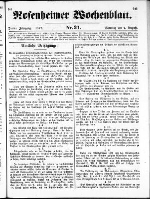 Rosenheimer Wochenblatt (Rosenheimer Anzeiger) Sonntag 2. August 1857