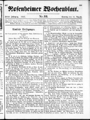 Rosenheimer Wochenblatt (Rosenheimer Anzeiger) Sonntag 16. August 1857