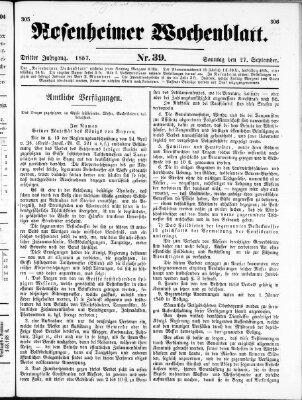 Rosenheimer Wochenblatt (Rosenheimer Anzeiger) Sonntag 27. September 1857