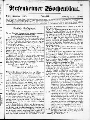 Rosenheimer Wochenblatt (Rosenheimer Anzeiger) Sonntag 25. Oktober 1857