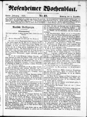 Rosenheimer Wochenblatt (Rosenheimer Anzeiger) Sonntag 6. Dezember 1857