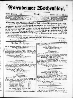 Rosenheimer Wochenblatt (Rosenheimer Anzeiger) Sonntag 13. Dezember 1857