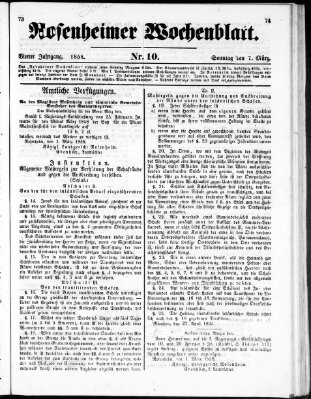 Rosenheimer Wochenblatt (Rosenheimer Anzeiger) Sonntag 7. März 1858
