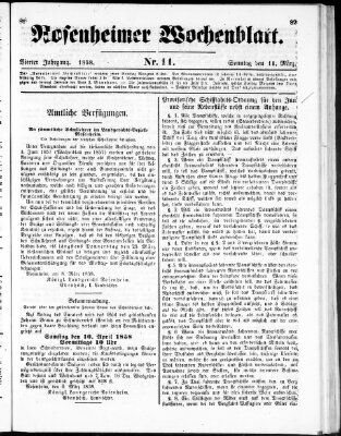 Rosenheimer Wochenblatt (Rosenheimer Anzeiger) Sonntag 14. März 1858
