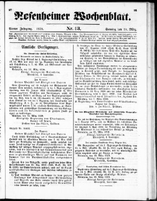 Rosenheimer Wochenblatt (Rosenheimer Anzeiger) Sonntag 28. März 1858