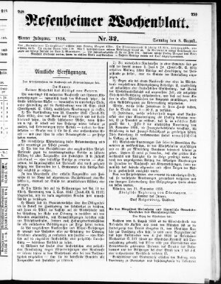 Rosenheimer Wochenblatt (Rosenheimer Anzeiger) Sonntag 8. August 1858