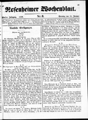 Rosenheimer Wochenblatt (Rosenheimer Anzeiger) Sonntag 16. Januar 1859