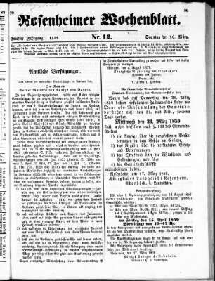 Rosenheimer Wochenblatt (Rosenheimer Anzeiger) Sonntag 20. März 1859