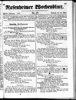 Rosenheimer Wochenblatt (Rosenheimer Anzeiger) Sonntag 24. April 1859