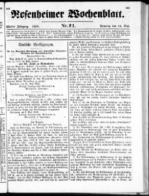 Rosenheimer Wochenblatt (Rosenheimer Anzeiger) Sonntag 22. Mai 1859
