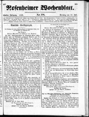Rosenheimer Wochenblatt (Rosenheimer Anzeiger) Sonntag 10. Juli 1859