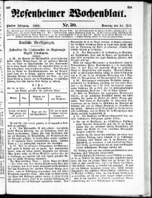 Rosenheimer Wochenblatt (Rosenheimer Anzeiger) Sonntag 24. Juli 1859