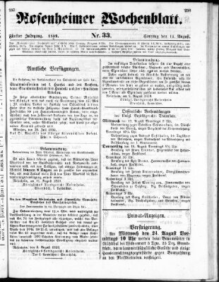 Rosenheimer Wochenblatt (Rosenheimer Anzeiger) Sonntag 14. August 1859