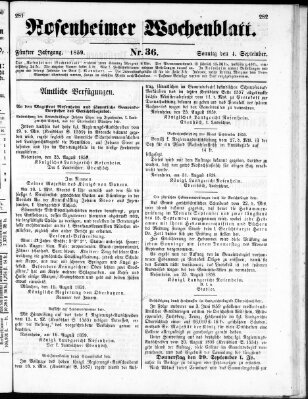 Rosenheimer Wochenblatt (Rosenheimer Anzeiger) Sonntag 4. September 1859
