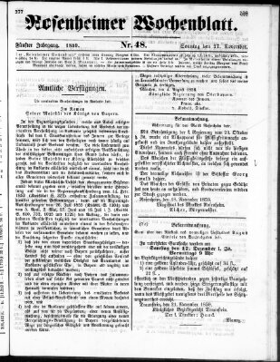 Rosenheimer Wochenblatt (Rosenheimer Anzeiger) Sonntag 27. November 1859