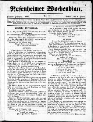 Rosenheimer Wochenblatt (Rosenheimer Anzeiger) Sonntag 1. Januar 1860