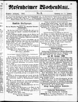 Rosenheimer Wochenblatt (Rosenheimer Anzeiger) Sonntag 15. Januar 1860