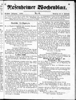 Rosenheimer Wochenblatt (Rosenheimer Anzeiger) Sonntag 5. Februar 1860